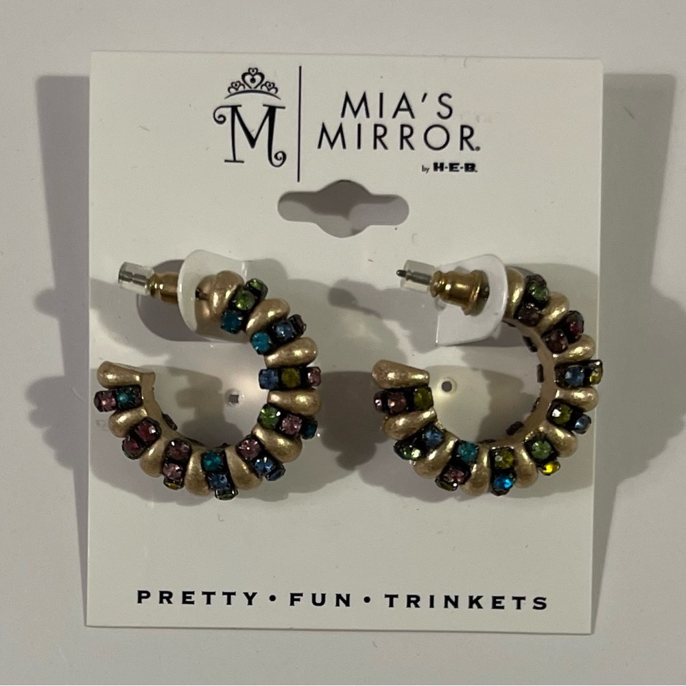 NWT Mia's Mirror Multicolor Gemstone Gold Hoop Earrings